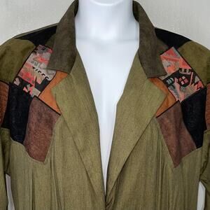 Vintage Patchwork Bomber Jacket Size 16 Olive Southwest Artsy Grandma Retro